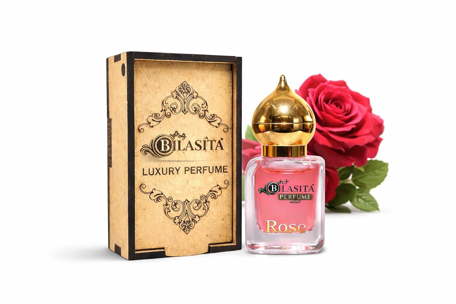 Rose Attar | Long Lasting Fragrance for Men,Women & Temple Use | Premium Wooden Box Pack Non-Alcoholic Roll-On Golden Cap Glass Bottle Attar Ideal Gift (10 Ml Pack)
