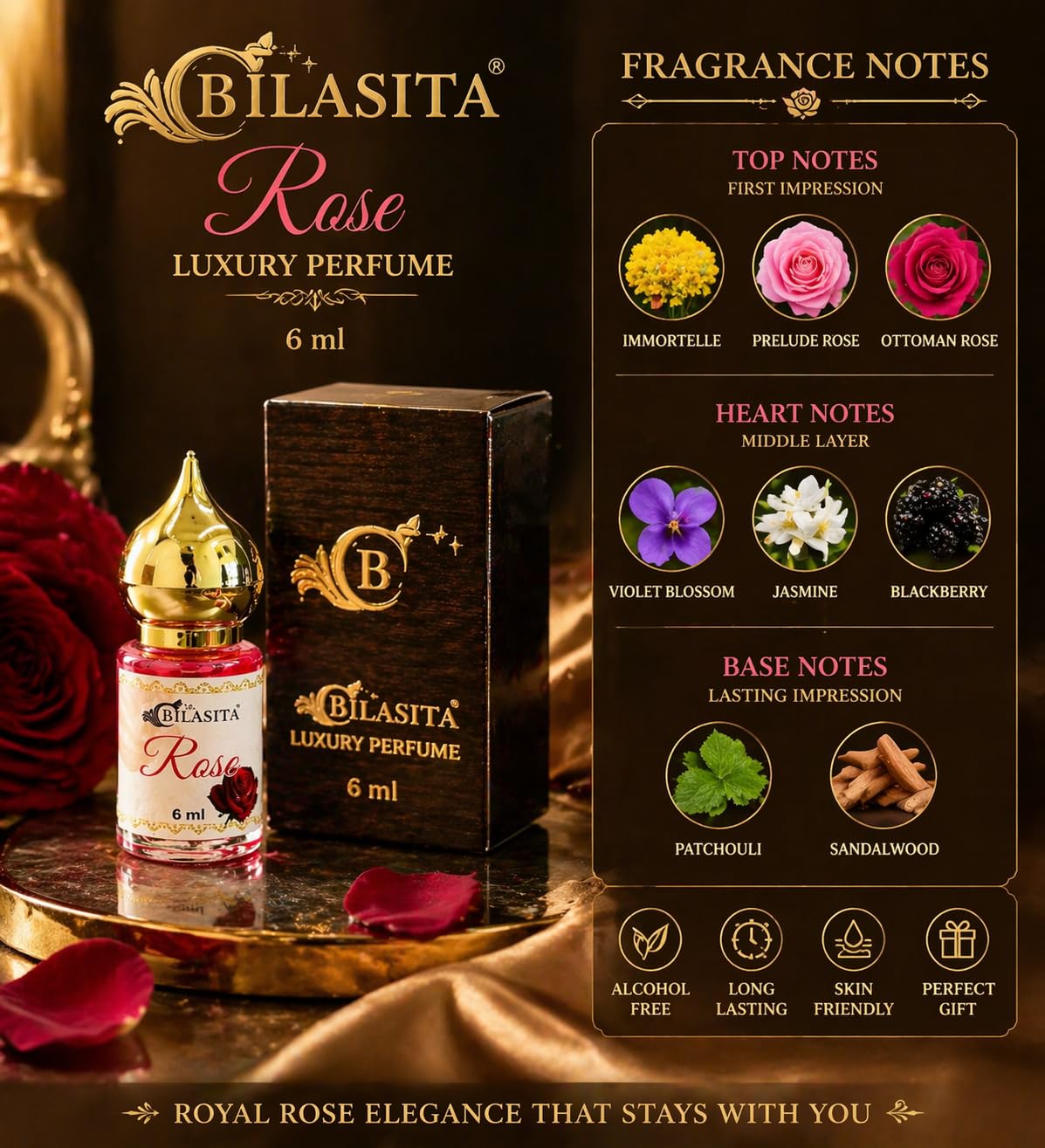 Rose Attar |Fresh & Luxury Unisex Fragrance | Long Lasting Fragrance for Men and Women | Premium Roll-On Attar for Men & Women 6ML