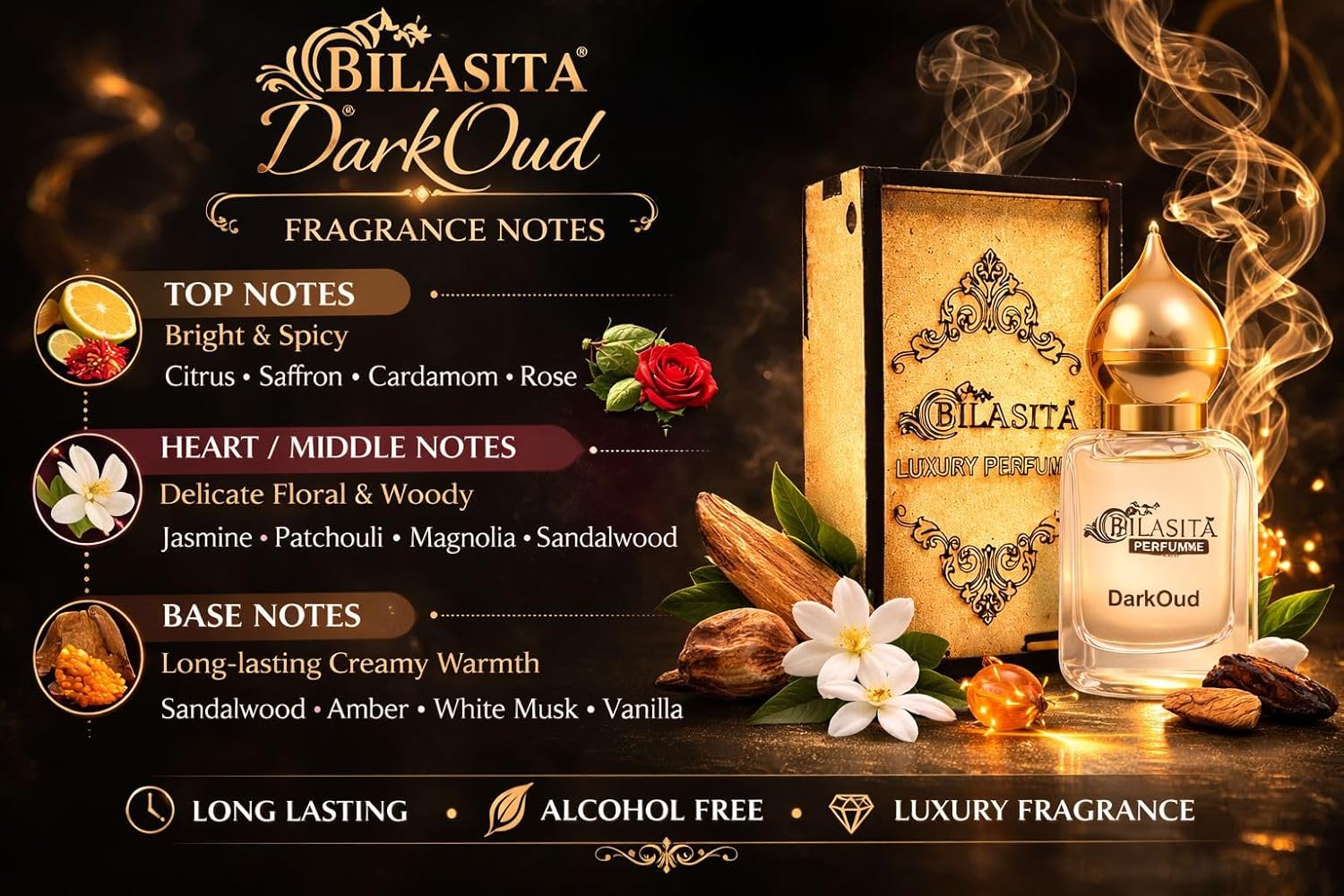 Darkoud Attar 10ml | Darkoud Attar for men & Women | Alcohol-Free Long-Lasting Fragrance Oil | 100% Pure Ittar | Premium Wooden Box Pack Roll-On Golden Cap Glass Bottle Attar | Ideal Gift for men & Women