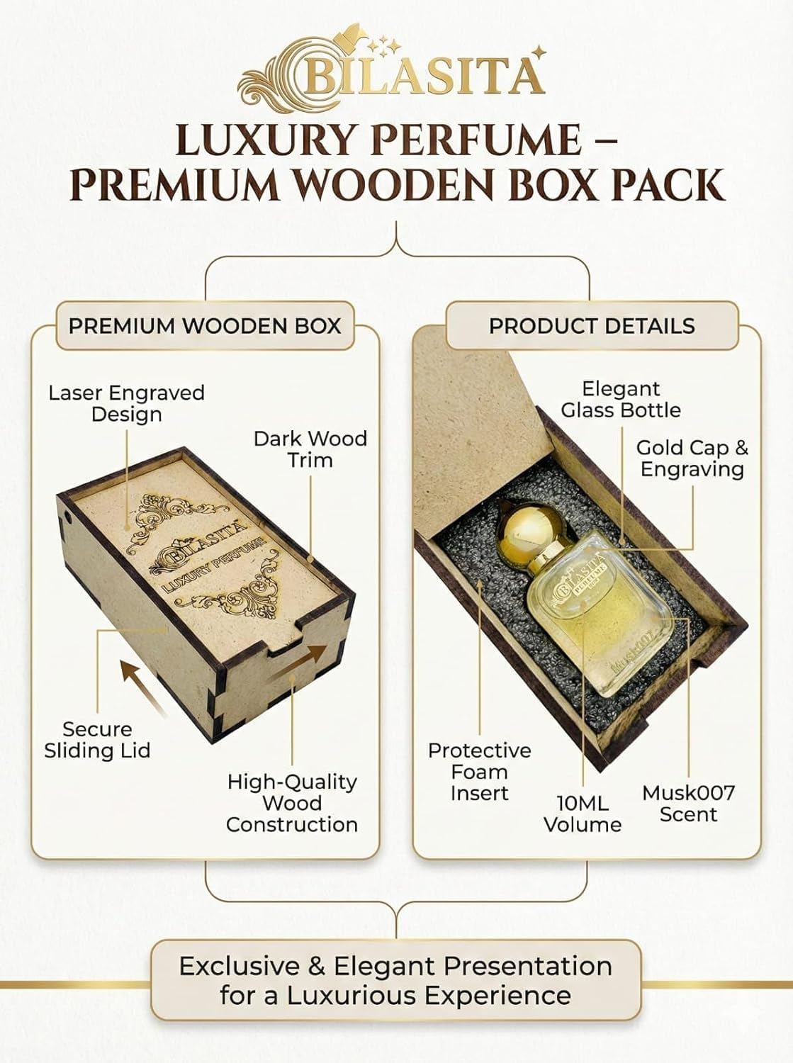 Musk007 Attar 10ml | Musk Attar for Men & Women | Alcohol-Free Long-Lasting Fragrance Oil | 100% Pure Ittar | Premium Wooden Box Pack Roll-On Golden Cap Glass Bottle Attar | Ideal Gift for Men and Women