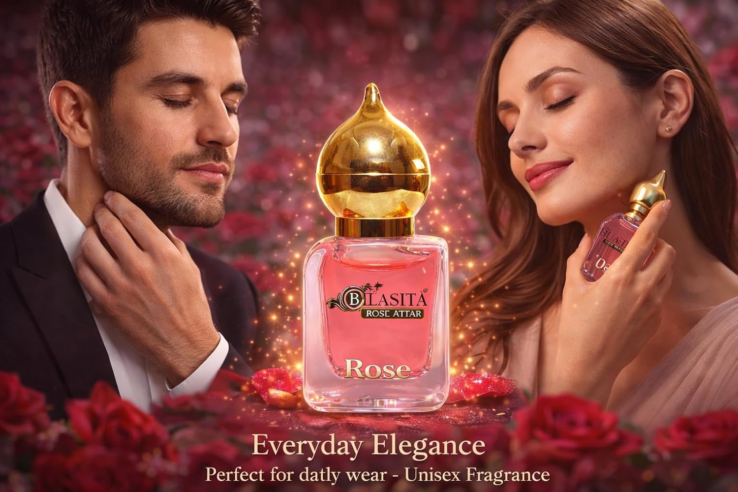 Rose Attar | Long Lasting Fragrance for Men,Women & Temple Use | Premium Wooden Box Pack Non-Alcoholic Roll-On Golden Cap Glass Bottle Attar Ideal Gift (10 Ml Pack)