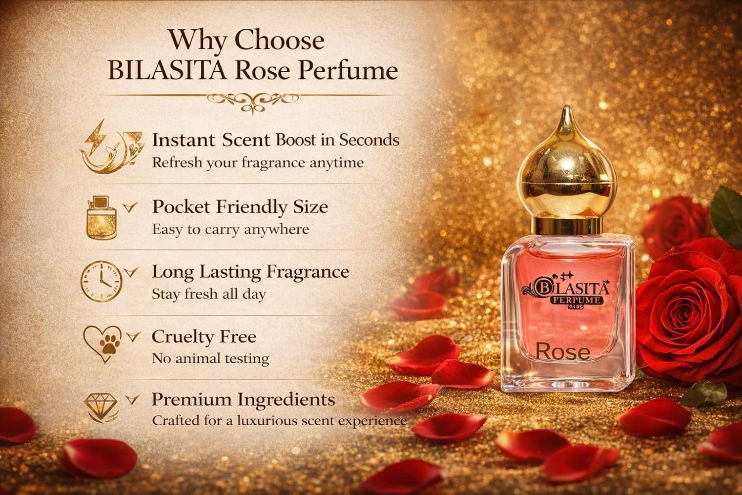 Rose Attar | Long Lasting Fragrance for Men,Women & Temple Use | Premium Wooden Box Pack Non-Alcoholic Roll-On Golden Cap Glass Bottle Attar Ideal Gift (10 Ml Pack)