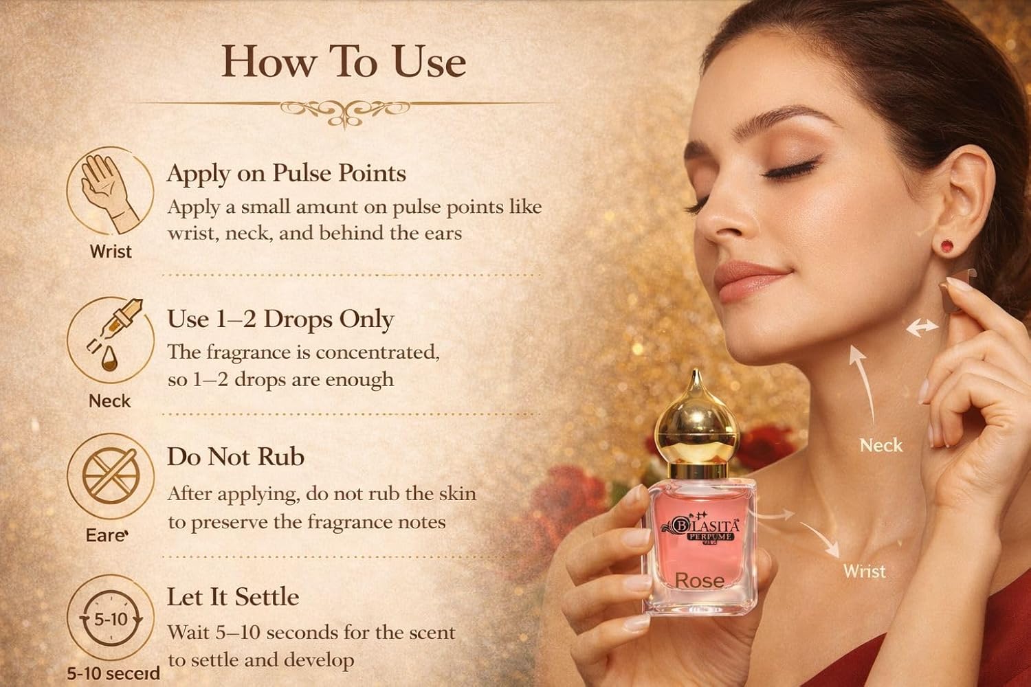 Rose Attar | Long Lasting Fragrance for Men,Women & Temple Use | Premium Wooden Box Pack Non-Alcoholic Roll-On Golden Cap Glass Bottle Attar Ideal Gift (10 Ml Pack)