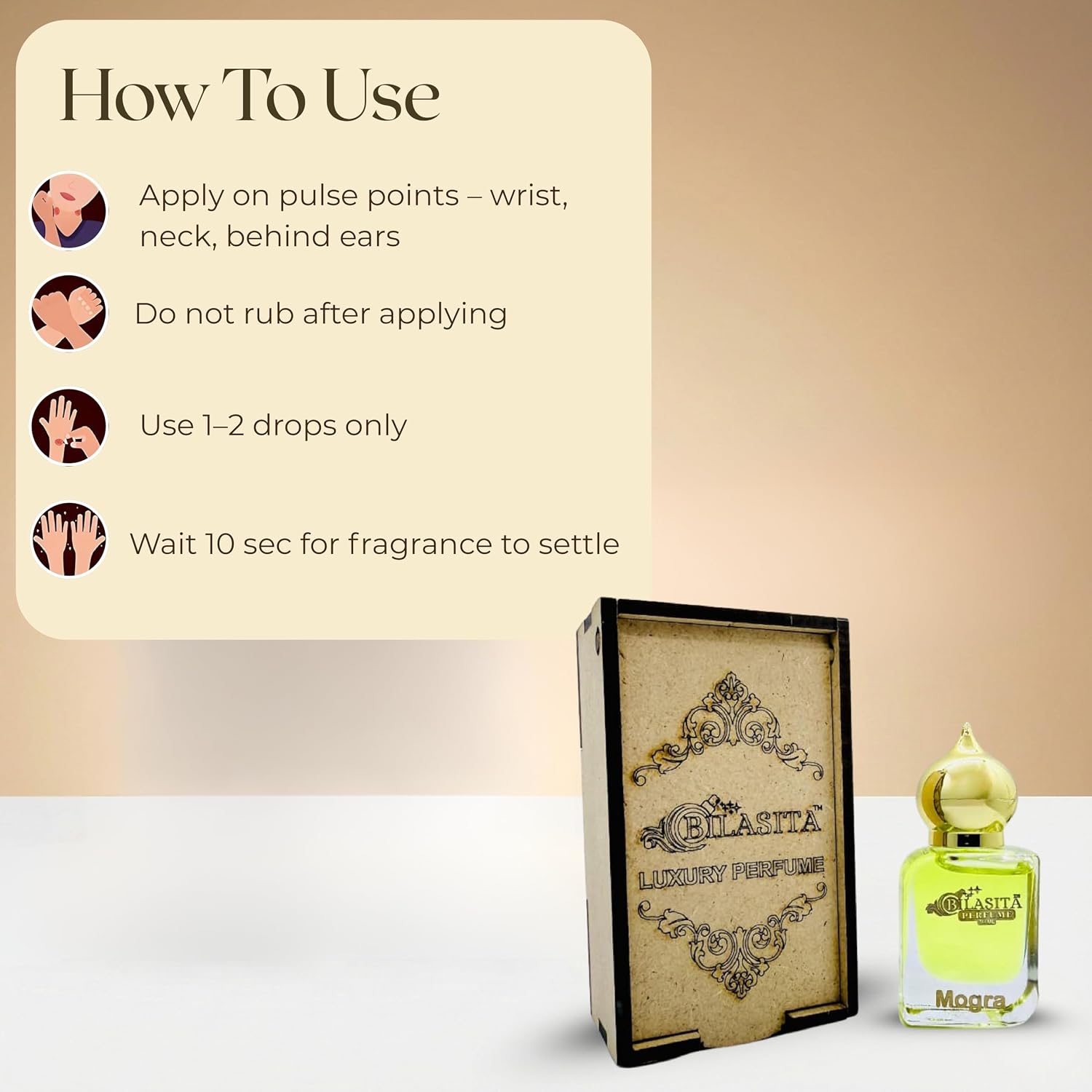 Mogra Attar | Long Lasting Fragrance for Men,Women & Temple Use | Premium Wooden Box Pack Non-Alcoholic Roll-On Golden Cap Glass Bottle Attar Ideal Gift (10 Ml Pack)