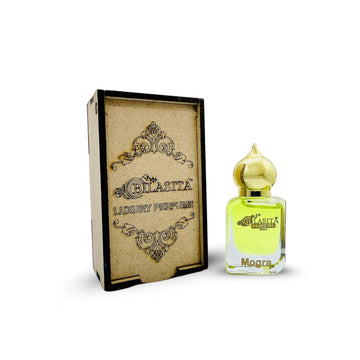 Mogra Attar | Long Lasting Fragrance for Men,Women & Temple Use | Premium Wooden Box Pack Non-Alcoholic Roll-On Golden Cap Glass Bottle Attar Ideal Gift (10 Ml Pack)