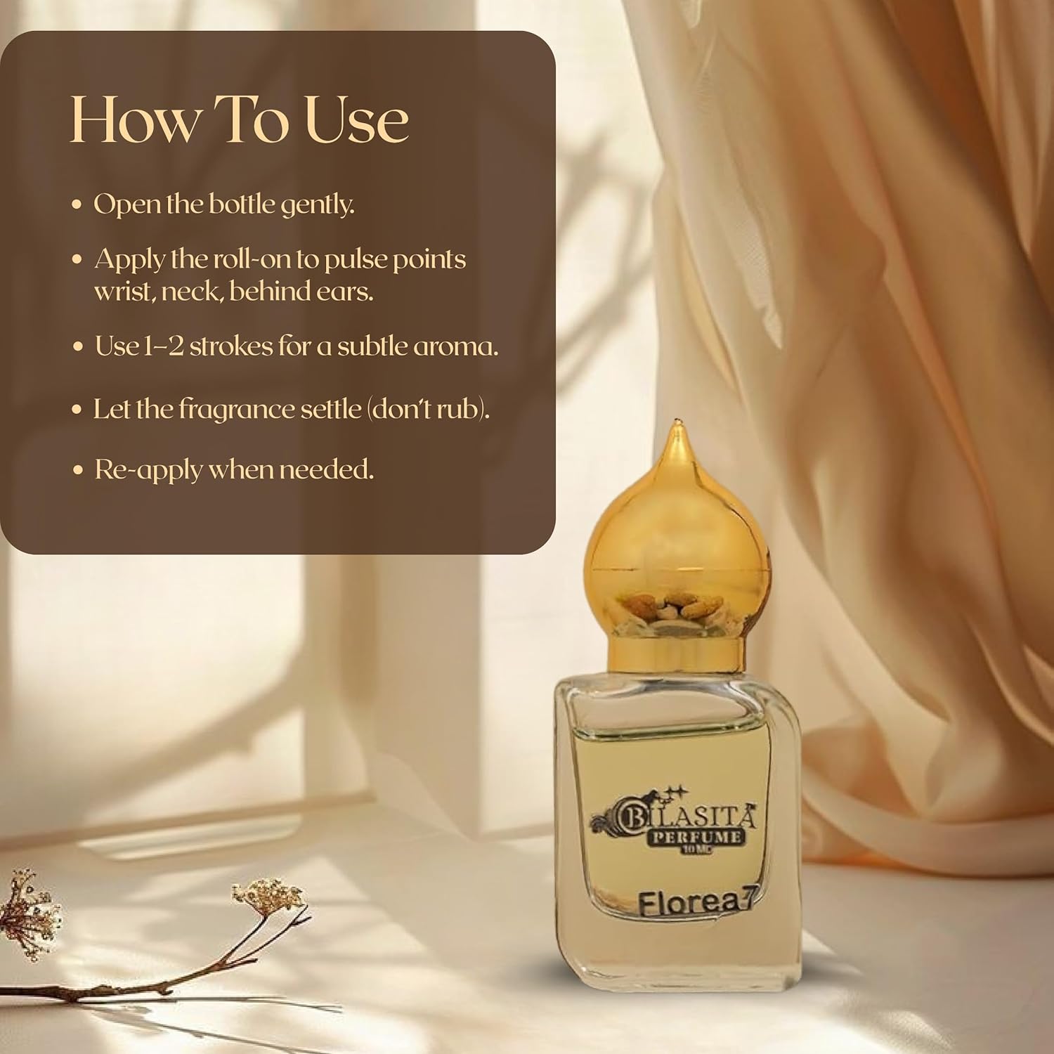 Florea7 Attar 10ml | Florea7 Attar for Women | Alcohol-Free Long-Lasting Fragrance Oil | 100% Pure Ittar | Premium Wooden Box Pack Roll-On Golden Cap Glass Bottle Attar | Ideal Gift for Women