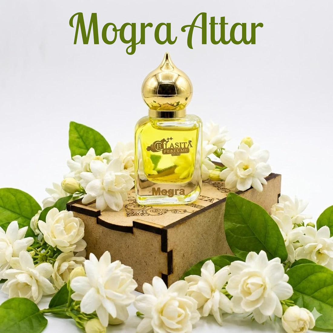 Mogra Attar | Long Lasting Fragrance for Men,Women & Temple Use | Premium Wooden Box Pack Non-Alcoholic Roll-On Golden Cap Glass Bottle Attar Ideal Gift (10 Ml Pack)