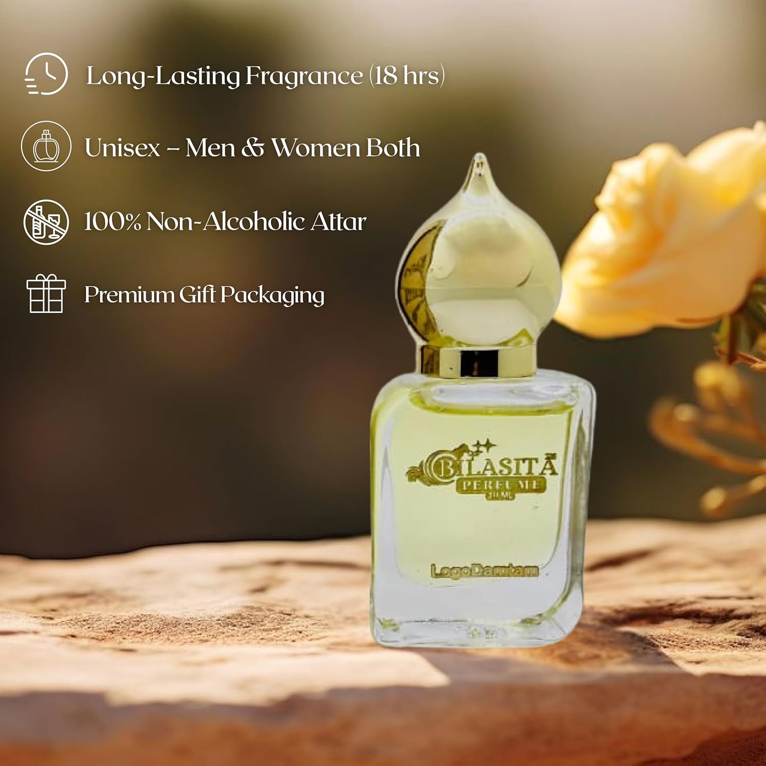 Logodamtam Attar 10ml | Logodamtam Attar for Men | Alcohol-Free Long-Lasting Fragrance Oil | 100% Pure Ittar | Premium Wooden Box Pack Roll-On Golden Cap Glass Bottle Attar | Ideal Gift for Men