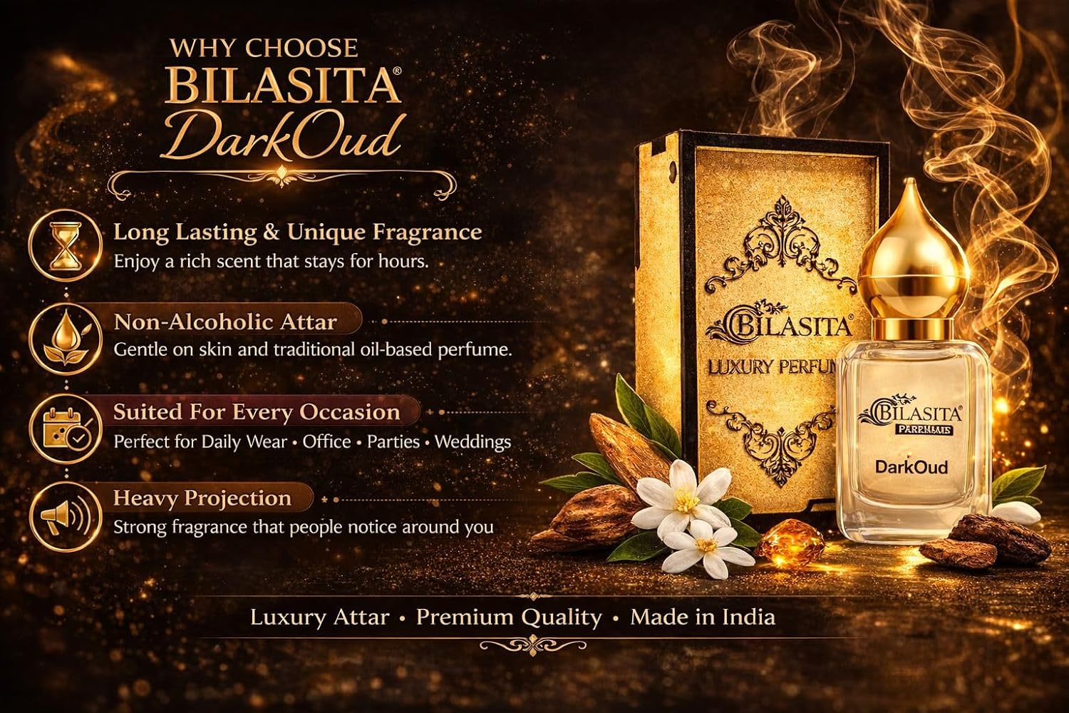 Darkoud Attar 10ml | Darkoud Attar for men & Women | Alcohol-Free Long-Lasting Fragrance Oil | 100% Pure Ittar | Premium Wooden Box Pack Roll-On Golden Cap Glass Bottle Attar | Ideal Gift for men & Women