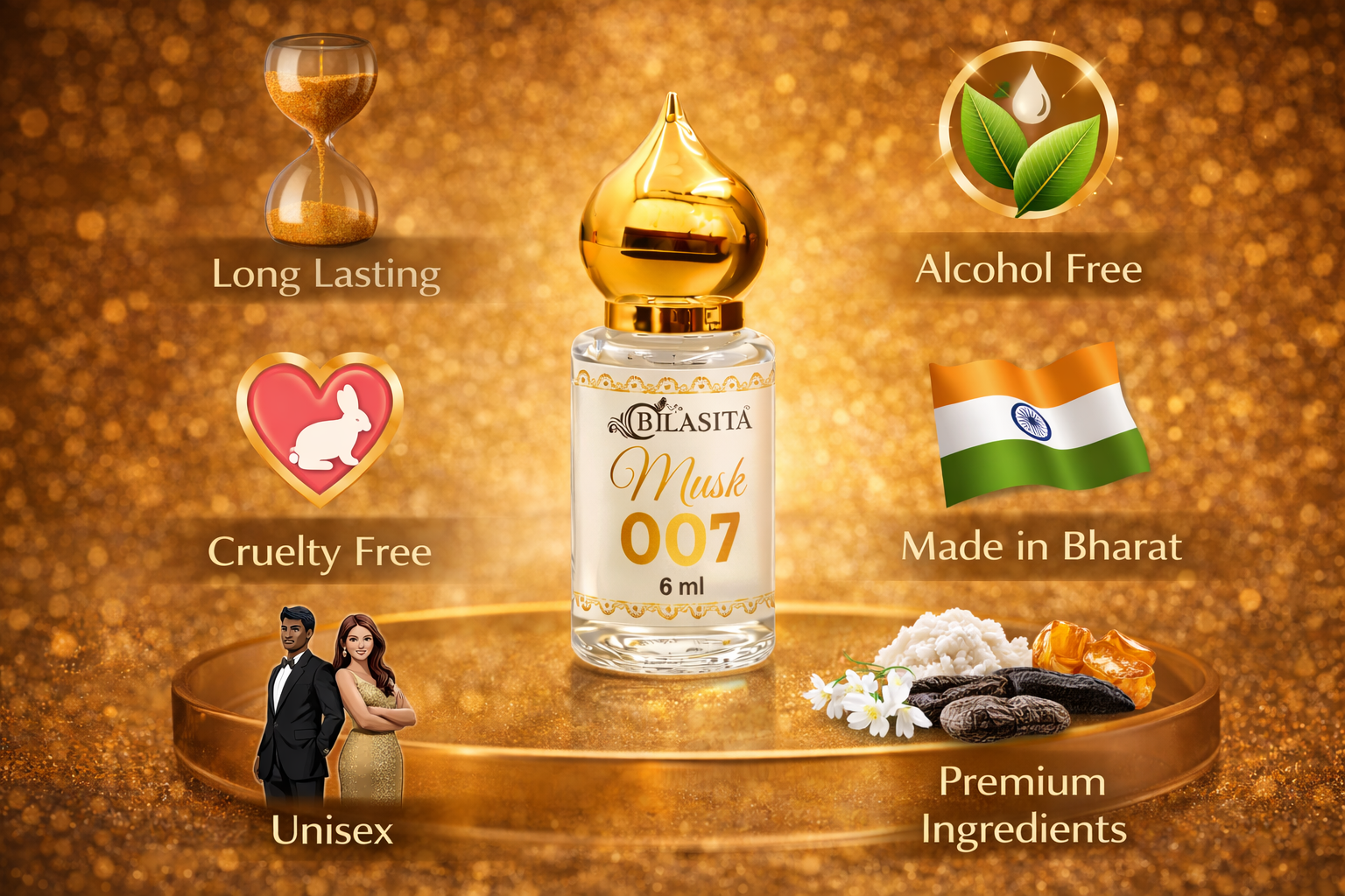 Musk007 Attar 10ml | Musk Attar for Men & Women | Alcohol-Free Long-Lasting Fragrance Oil | 100% Pure Ittar | Premium Wooden Box Pack Roll-On Golden Cap Glass Bottle Attar | Ideal Gift for Men and Women