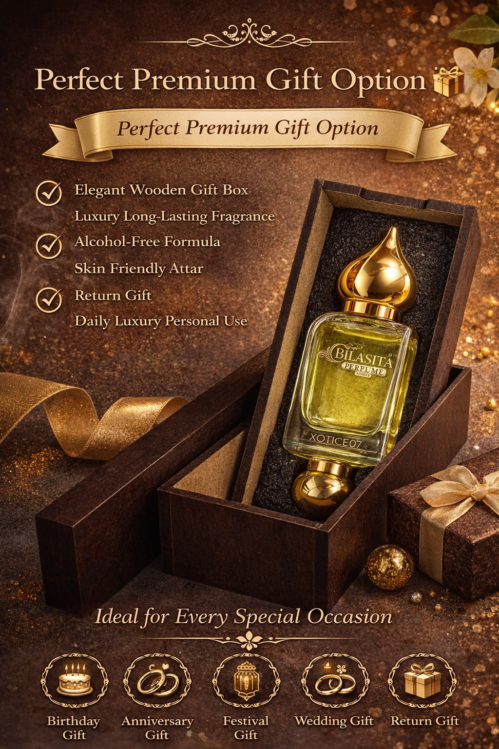 XOTICE07 Attar 10ml | Musk Attar for Men & Women | Alcohol-Free Long-Lasting Fragrance Oil | 100% Pure Ittar | Premium Wooden Box Pack Roll-On Golden Cap Glass Bottle Attar | Ideal Gift for Men and Women
