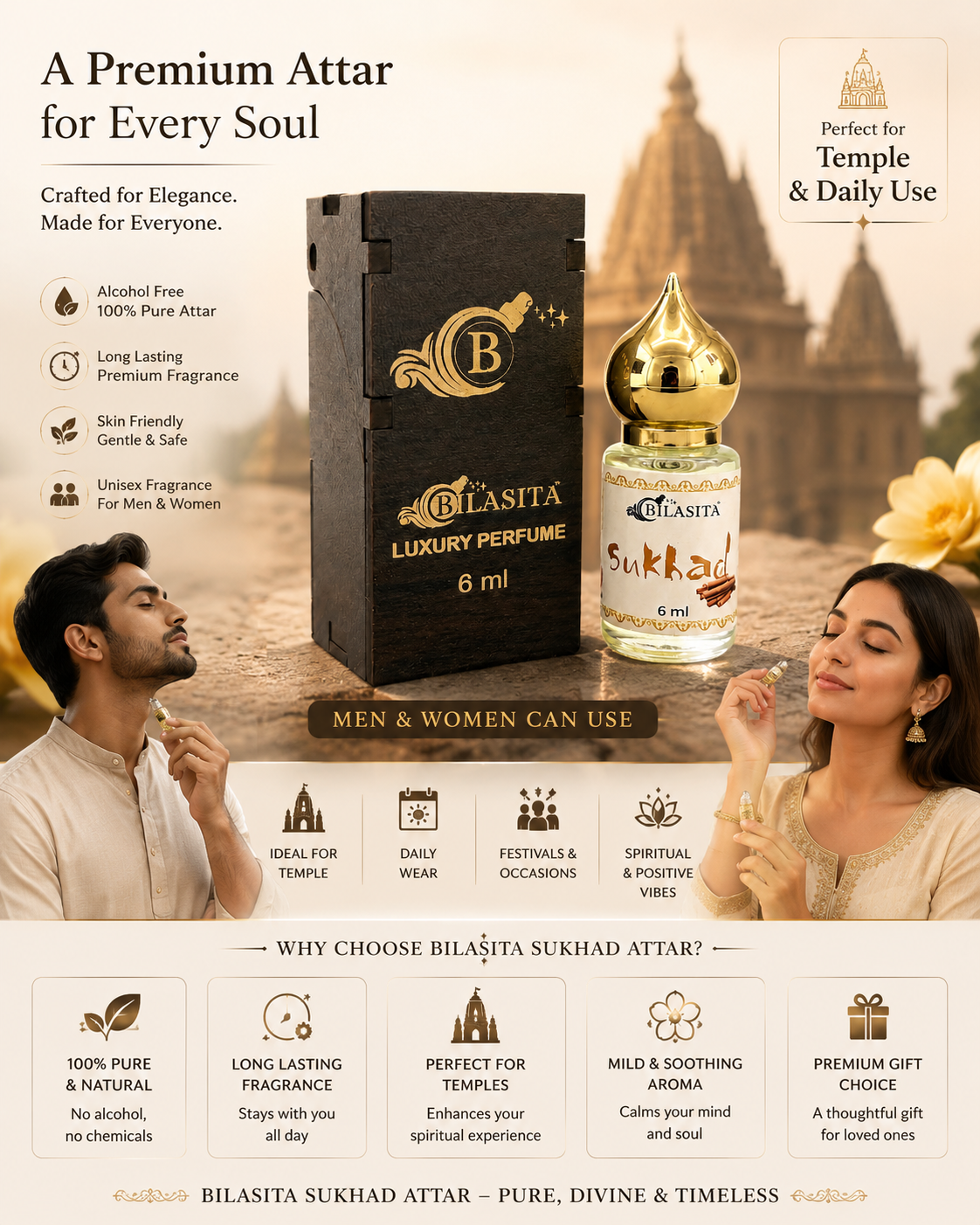 Sukhad Attar |Fresh & Luxury Unisex Fragrance | Long Lasting Fragrance for Men and Women | Premium Roll-On Attar for Men & Women 6ML