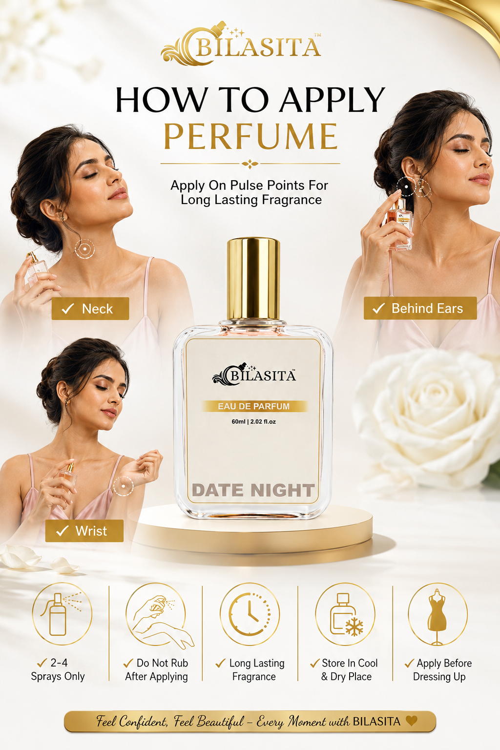 DATE NIGHT Romantic Perfume | Floral Citrus Fresh 35% French Fragrance Oil Long Lasting Fragrance for Women,Gift for Her - 60ml EDP