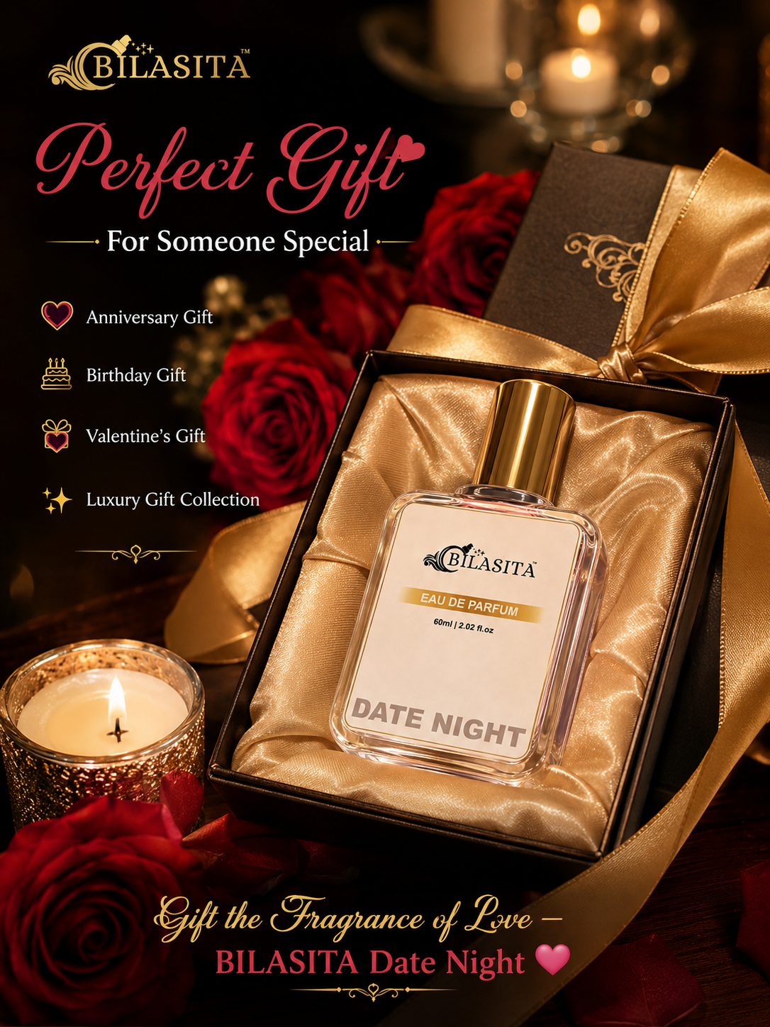 DATE NIGHT Romantic Perfume | Floral Citrus Fresh 35% French Fragrance Oil Long Lasting Fragrance for Women,Gift for Her - 60ml EDP