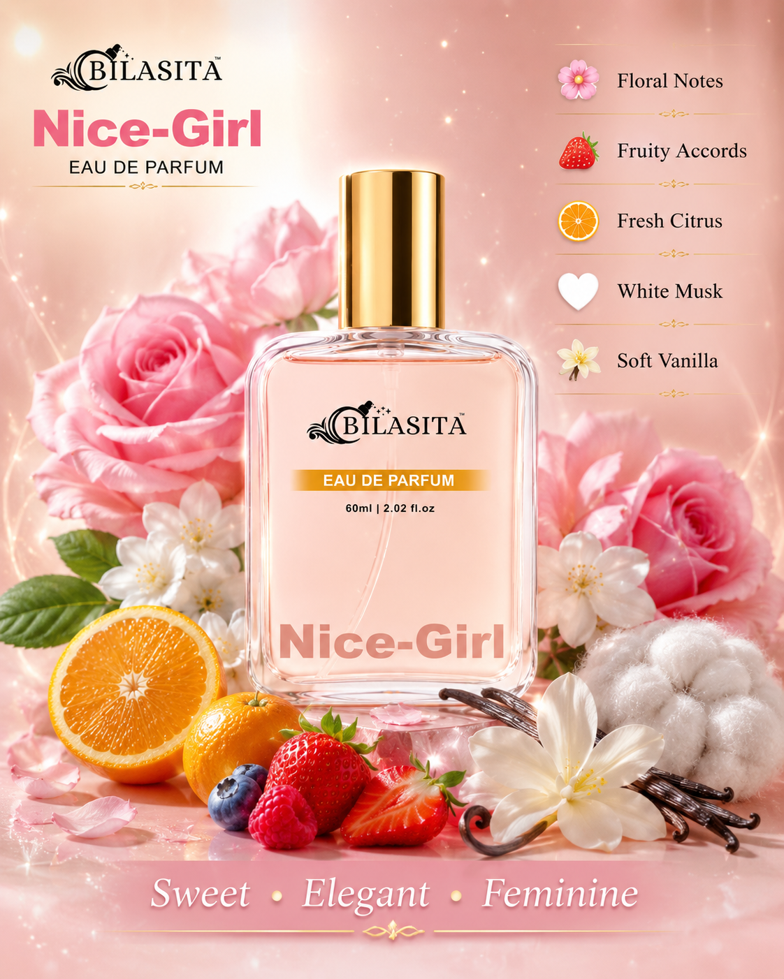 NICE-GIRL Romantic Perfume | Floral Citrus Fresh 35% French Fragrance Oil Long Lasting Fragrance for Women,Gift for Her - 60ml EDP