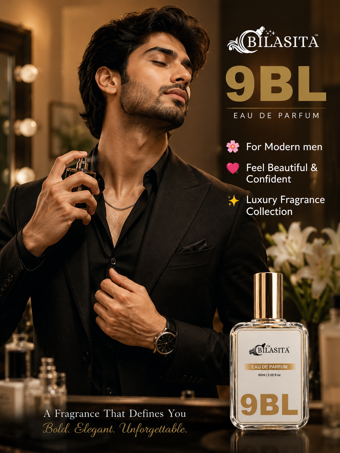 9BL Luxury Perfume with 35% French Fragrance Oil | Eau de Parfum for Men | Long Lasting Elegant Fragrance | 60 ml EDP