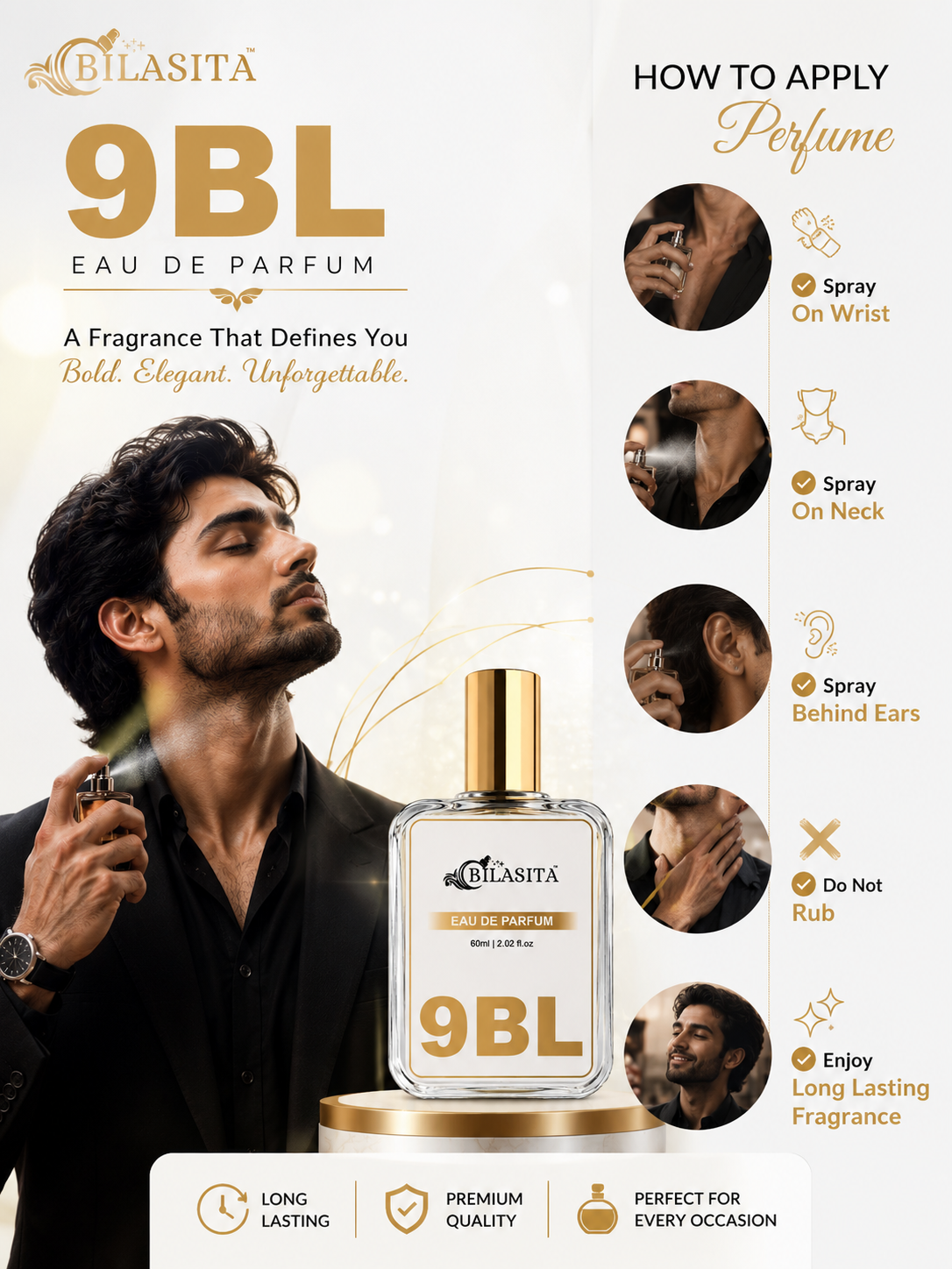 9BL Luxury Perfume with 35% French Fragrance Oil | Eau de Parfum for Men | Long Lasting Elegant Fragrance | 60 ml EDP