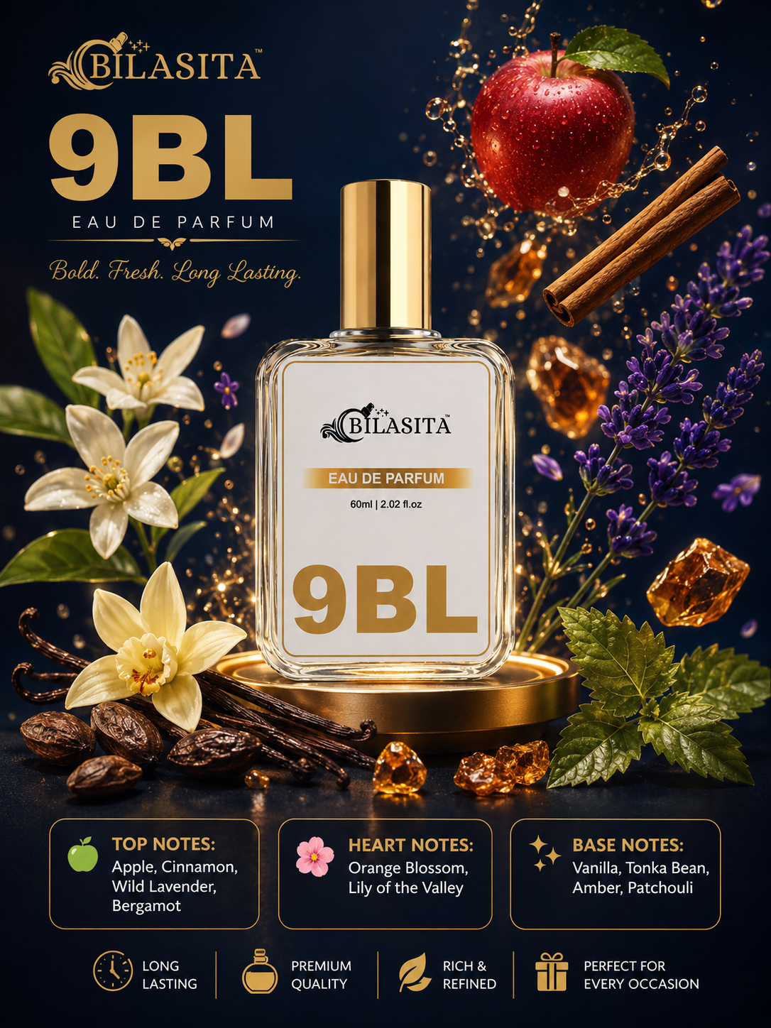9BL Luxury Perfume with 35% French Fragrance Oil | Eau de Parfum for Men | Long Lasting Elegant Fragrance | 60 ml EDP