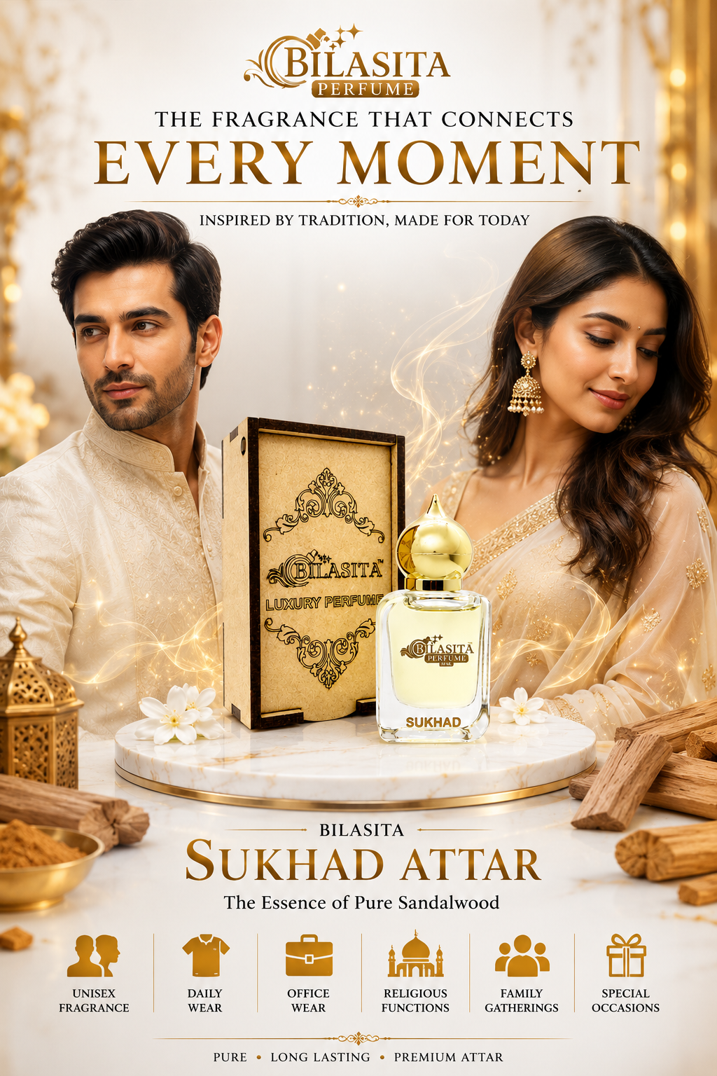 Sukhad Attar 10ml | Musk Attar for Men & Women | Alcohol-Free Long-Lasting Fragrance Oil | 100% Pure Ittar | Premium Wooden Box Pack Roll-On Golden Cap Glass Bottle Attar | Ideal Gift for Men and Women