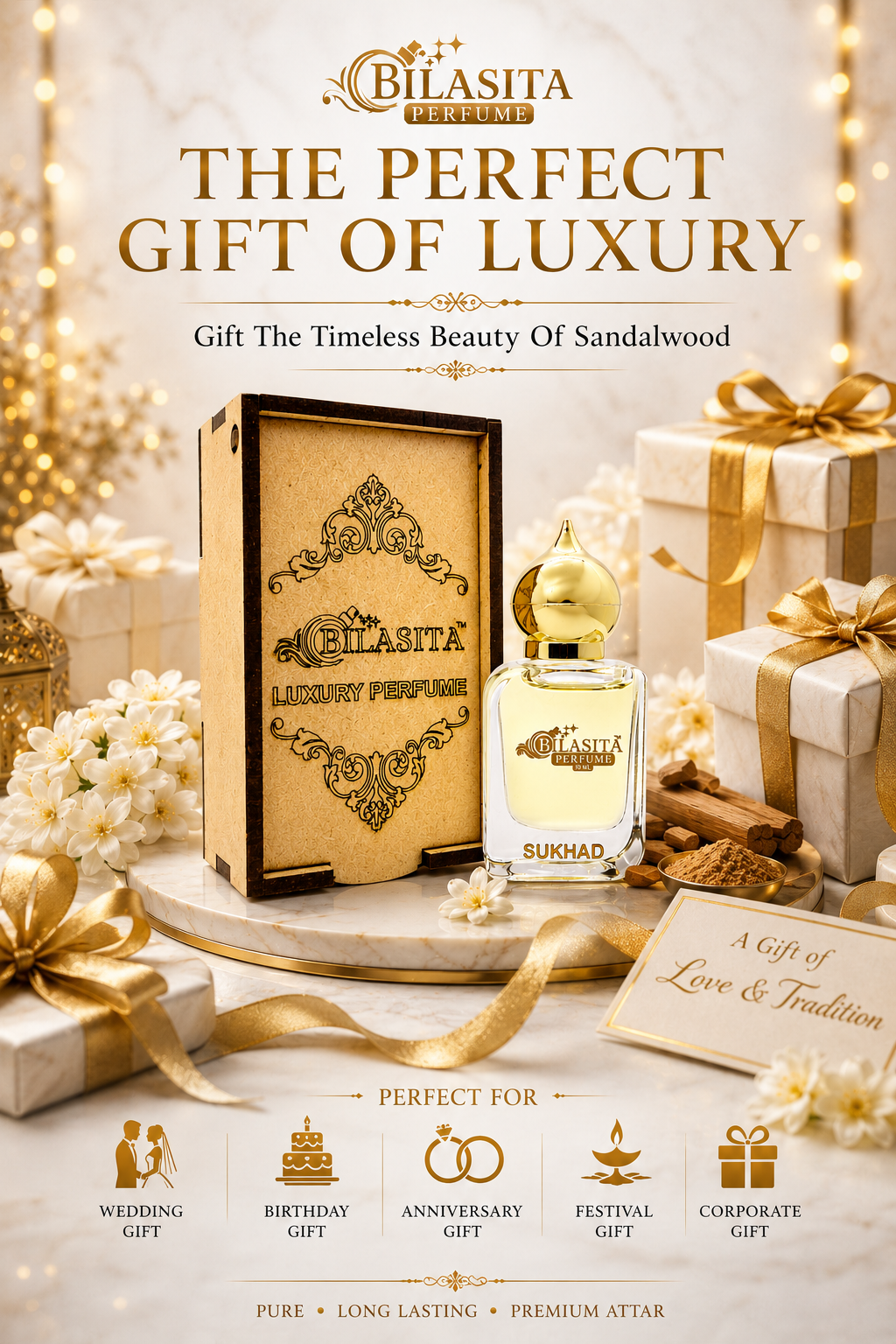 Sukhad Attar 10ml | Musk Attar for Men & Women | Alcohol-Free Long-Lasting Fragrance Oil | 100% Pure Ittar | Premium Wooden Box Pack Roll-On Golden Cap Glass Bottle Attar | Ideal Gift for Men and Women