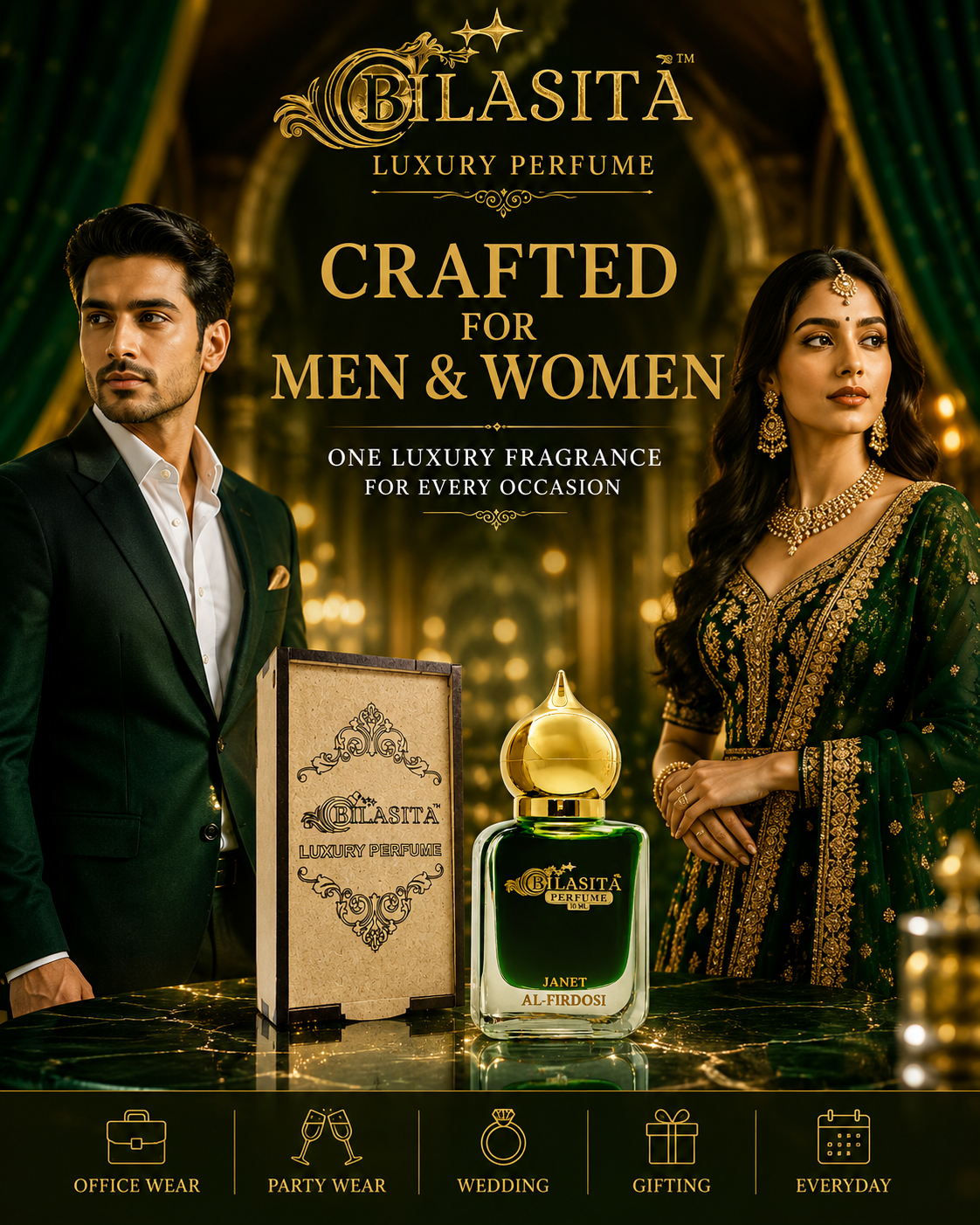 Janet Al Firdosi Attar 10ml | Musk Attar for Men | Alcohol-Free Long-Lasting Fragrance Oil | 100% Pure Ittar | Premium Wooden Box Pack Roll-On Golden Cap Glass Bottle Attar | Ideal Gift for Men