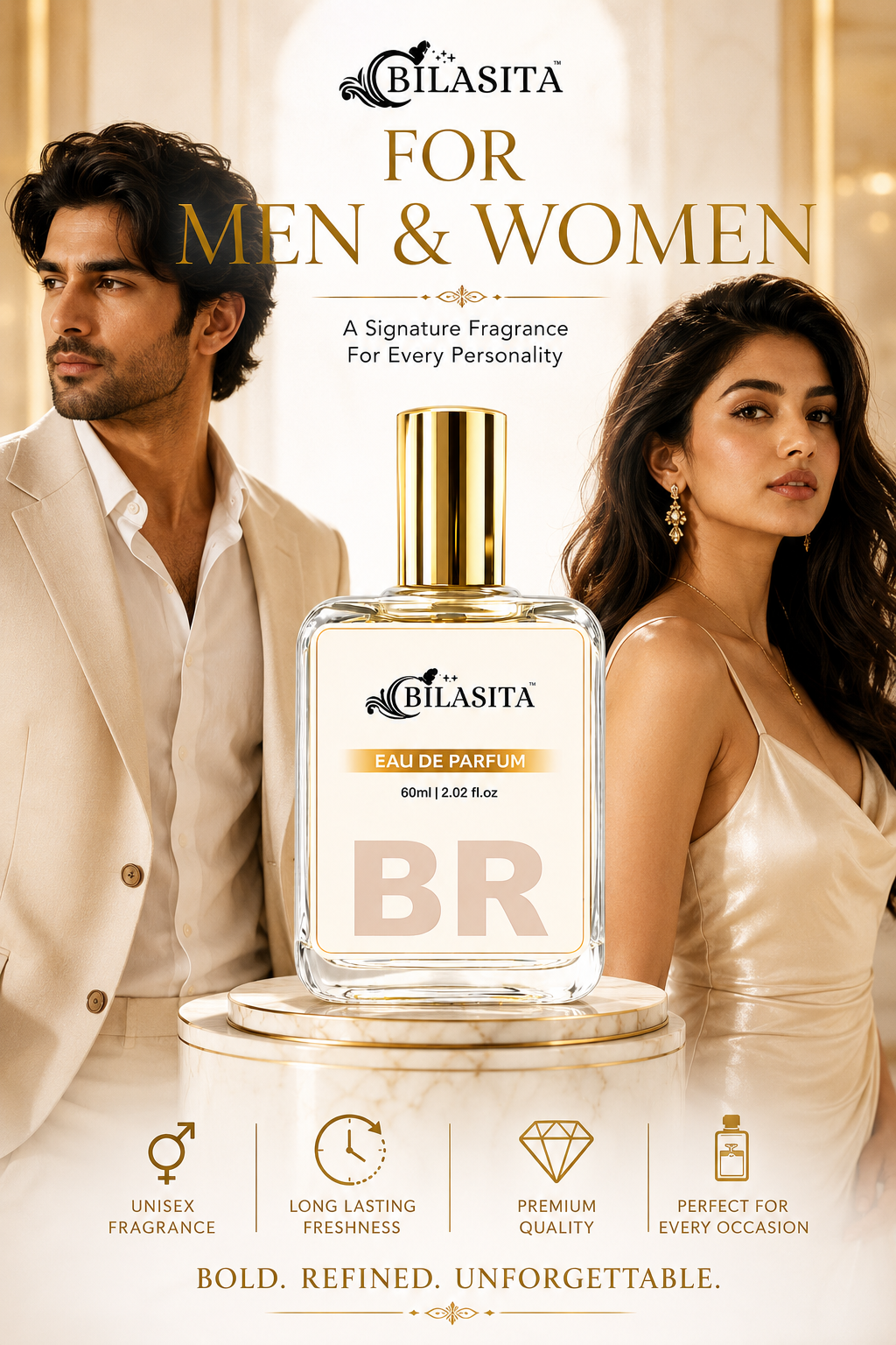 BR Luxury Perfume with 30% French Fragrance Oil | Eau de Parfum for Men & Women | Long Lasting Elegant Fragrance | 60 ml EDP