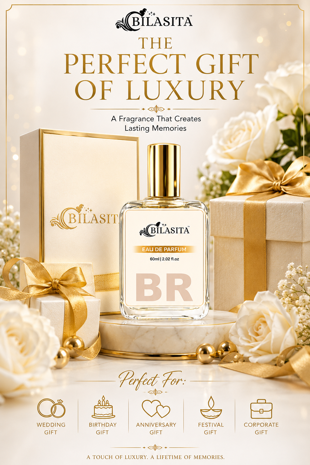BR Luxury Perfume with 30% French Fragrance Oil | Eau de Parfum for Men & Women | Long Lasting Elegant Fragrance | 60 ml EDP