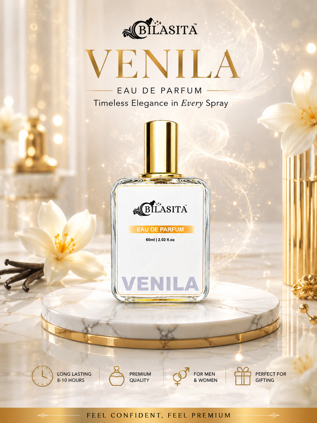 VENILA Luxury Perfume with 30% French Fragrance Oil | Eau de Parfum for Men & Women | Long Lasting Elegant Fragrance | 60 ml EDP