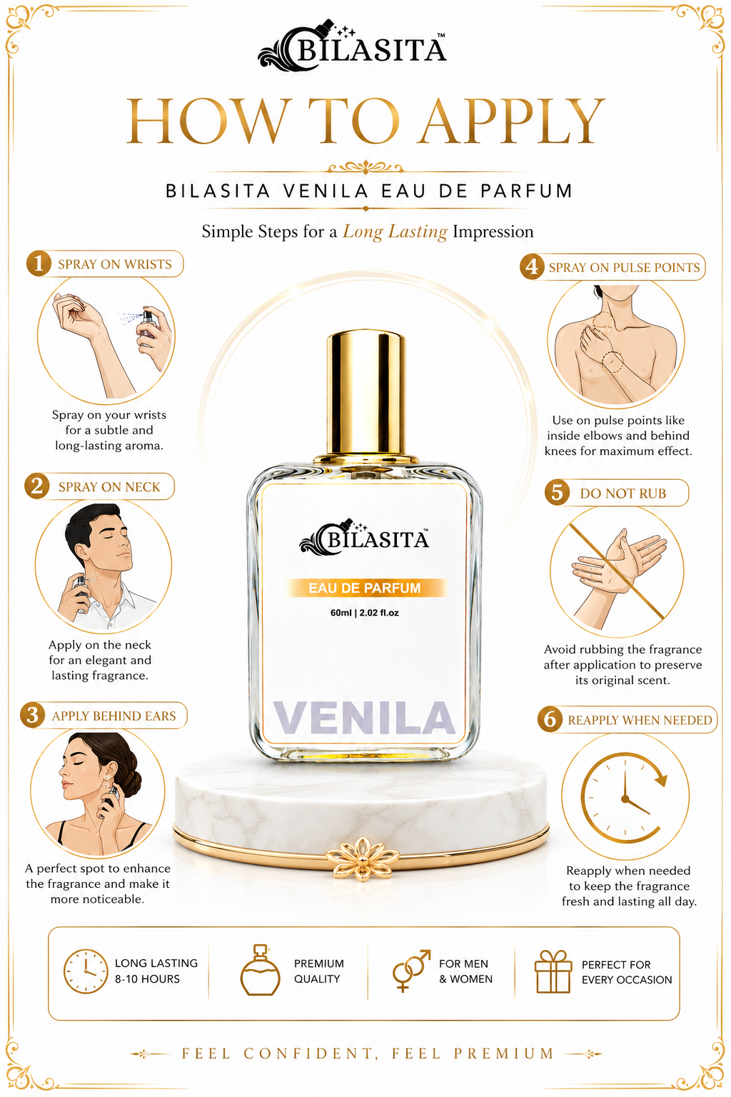 VENILA Luxury Perfume with 30% French Fragrance Oil | Eau de Parfum for Men & Women | Long Lasting Elegant Fragrance | 60 ml EDP
