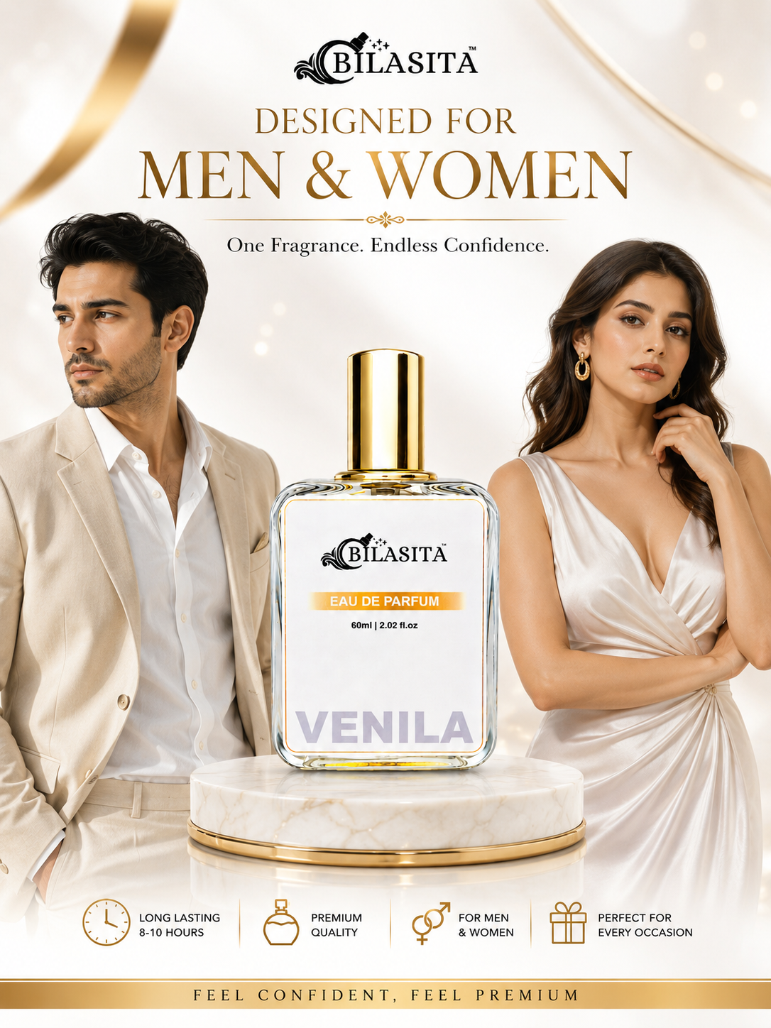 VENILA Luxury Perfume with 30% French Fragrance Oil | Eau de Parfum for Men & Women | Long Lasting Elegant Fragrance | 60 ml EDP