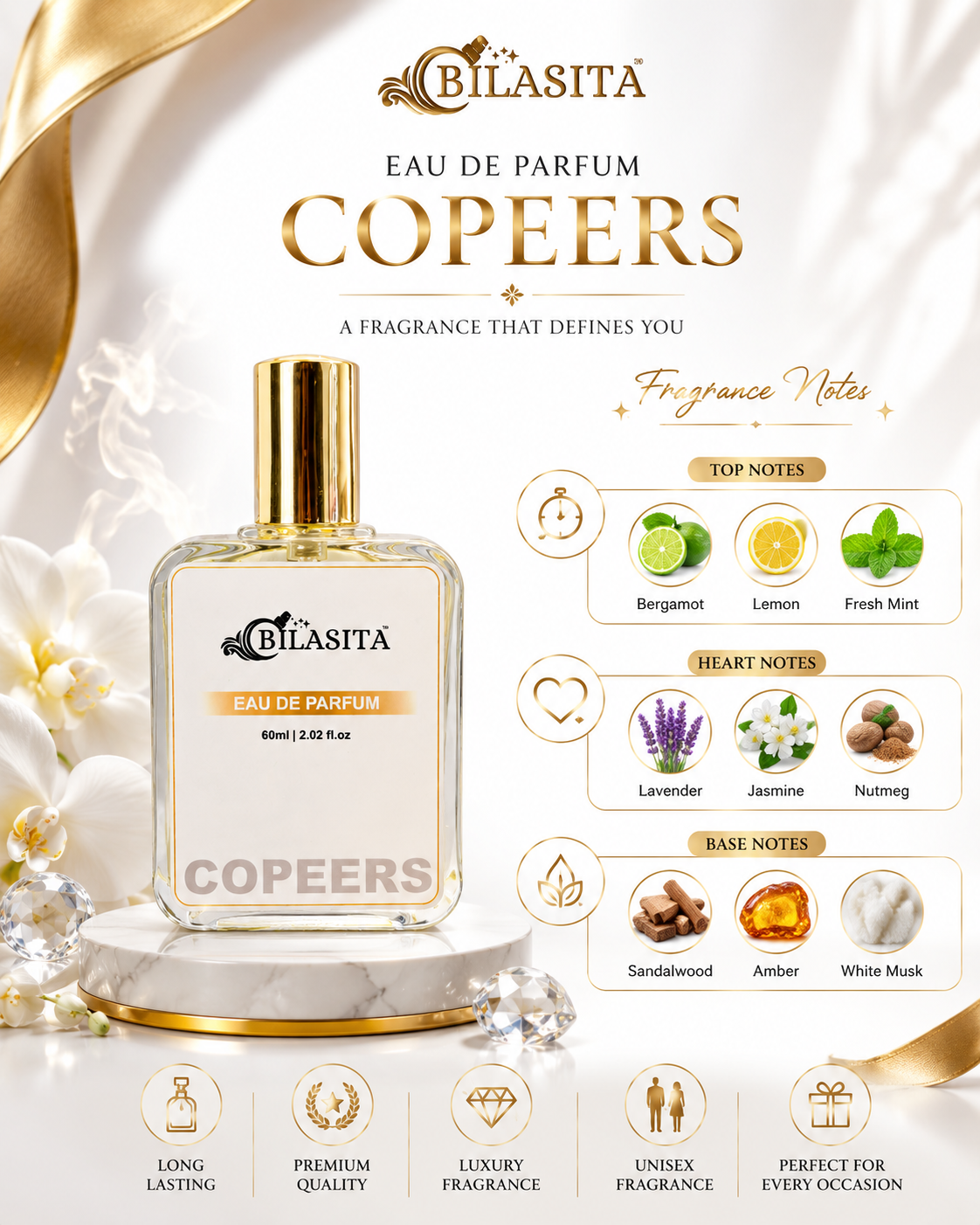 COPEERS Luxury Perfume with 30% French Fragrance Oil | Eau de Parfum for Men & Women | Long Lasting Elegant Fragrance | 60 ml EDP (Copy) (Copy)