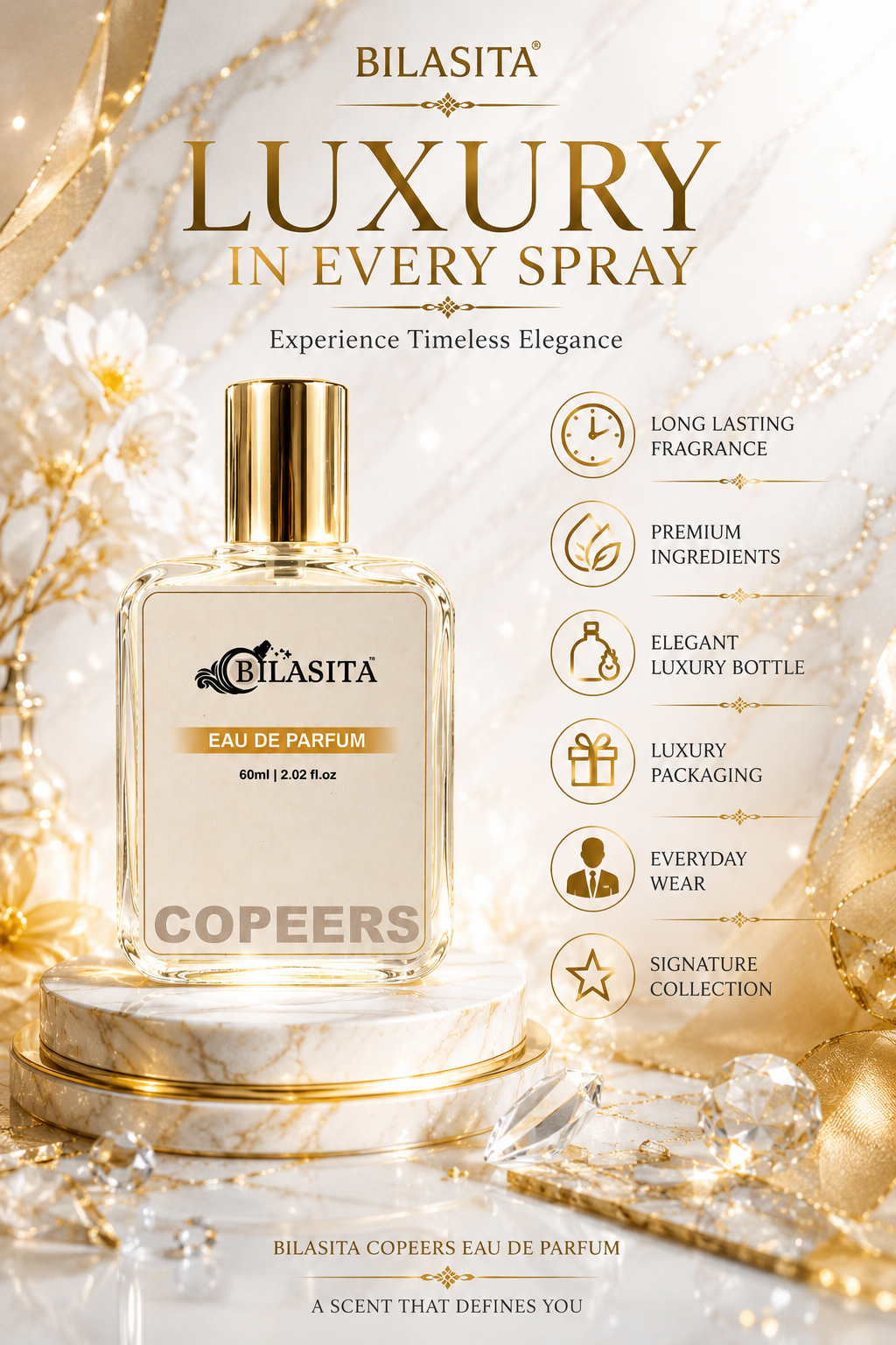COPEERS Luxury Perfume with 30% French Fragrance Oil | Eau de Parfum for Men & Women | Long Lasting Elegant Fragrance | 60 ml EDP (Copy) (Copy)
