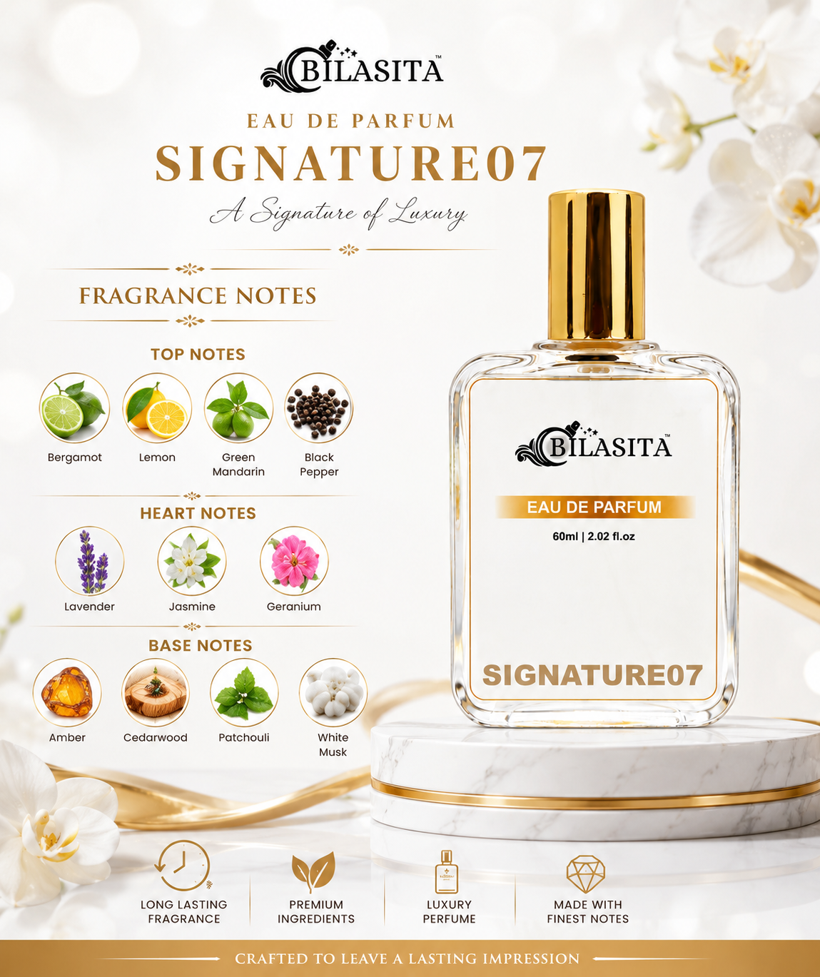 SIGNATURE07 Luxury Perfume with 30% French Fragrance Oil | Eau de Parfum for Men & Women | Long Lasting Elegant Fragrance | 60 ml EDP
