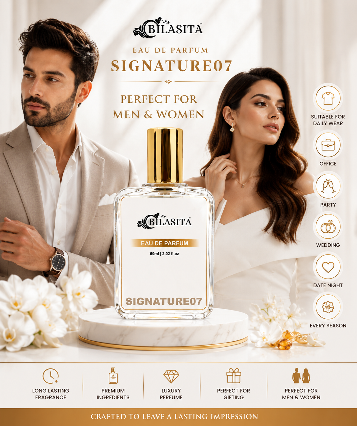 SIGNATURE07 Luxury Perfume with 30% French Fragrance Oil | Eau de Parfum for Men & Women | Long Lasting Elegant Fragrance | 60 ml EDP