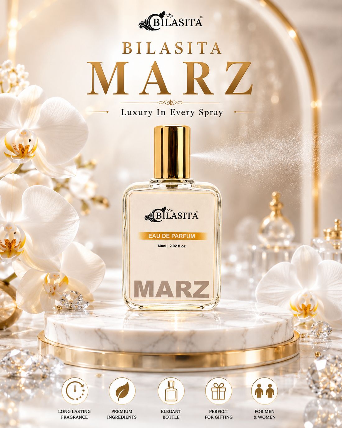 MARZ Luxury Perfume with 30% French Fragrance Oil | Eau de Parfum for Men & Women | Long Lasting Elegant Fragrance | 60 ml EDP