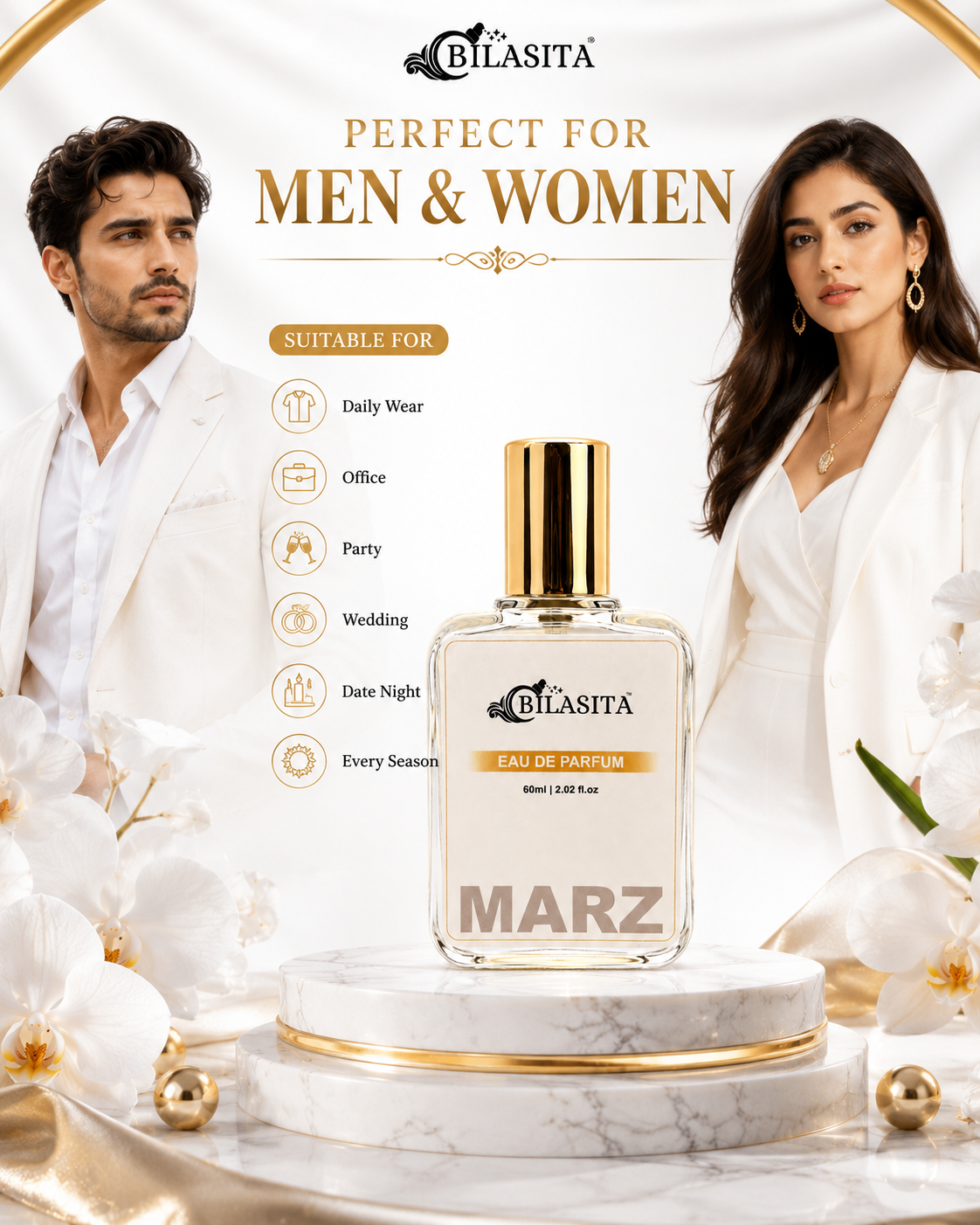 MARZ Luxury Perfume with 30% French Fragrance Oil | Eau de Parfum for Men & Women | Long Lasting Elegant Fragrance | 60 ml EDP