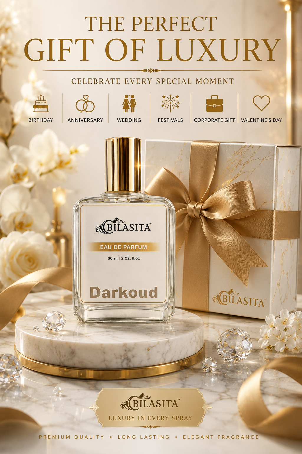 DARKOUD Luxury Perfume with 30% French Fragrance Oil | Eau de Parfum for Men & Women | Long Lasting Elegant Fragrance | 60 ml EDP