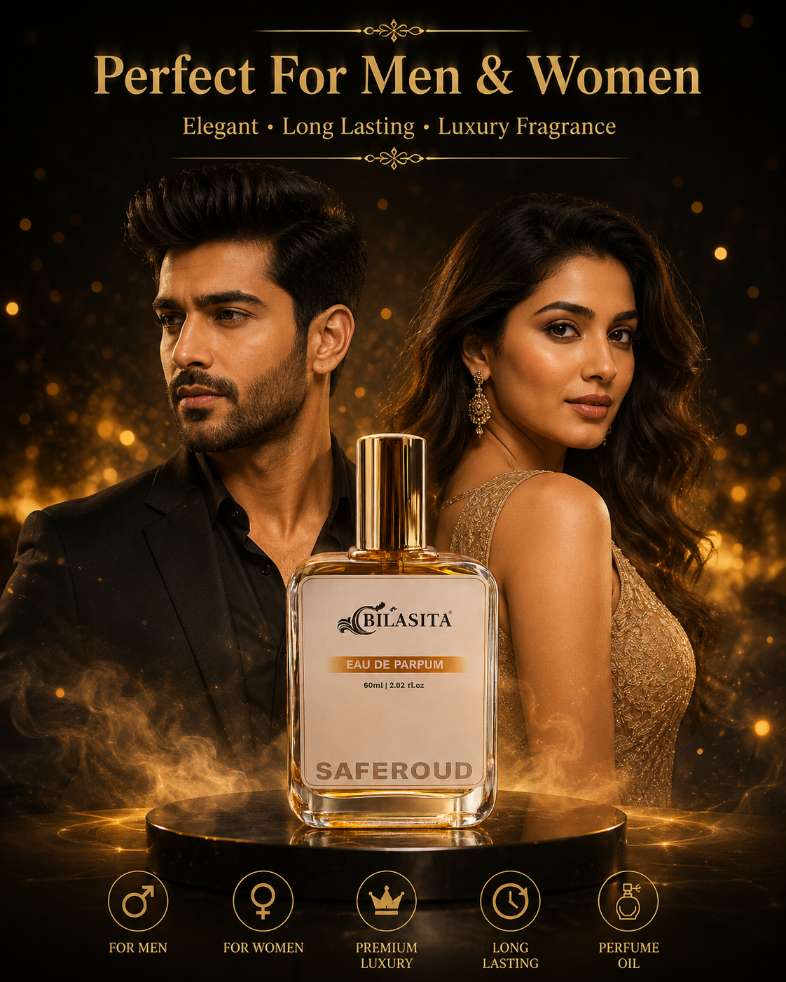 SAFEROUD Luxury Perfume with 30% French Fragrance Oil | Eau de Parfum for Men & Women | Long Lasting Elegant Fragrance | 60 ml EDP (Copy) (Copy)