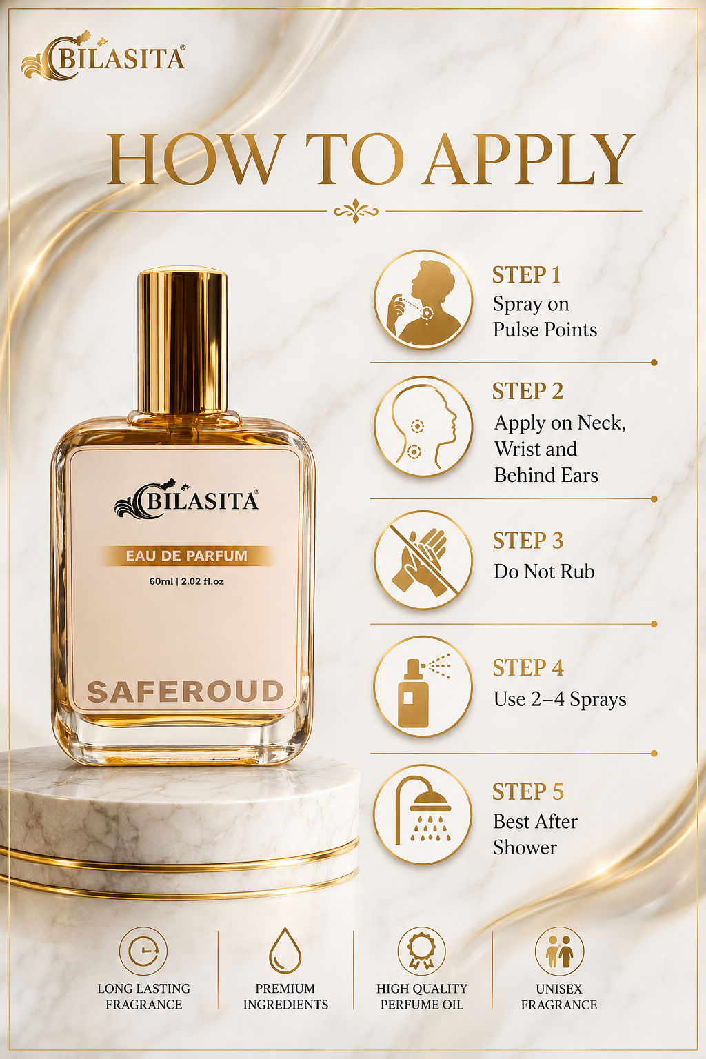 SAFEROUD Luxury Perfume with 30% French Fragrance Oil | Eau de Parfum for Men & Women | Long Lasting Elegant Fragrance | 60 ml EDP (Copy) (Copy)