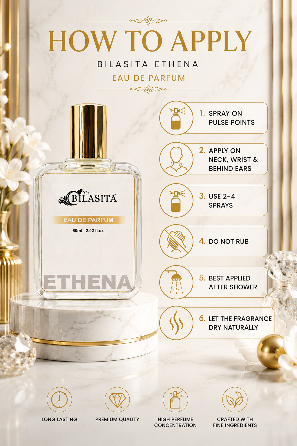 ETHENA Luxury Perfume with 30% French Fragrance Oil | Eau de Parfum for Men & Women | Long Lasting Elegant Fragrance | 60 ml EDP