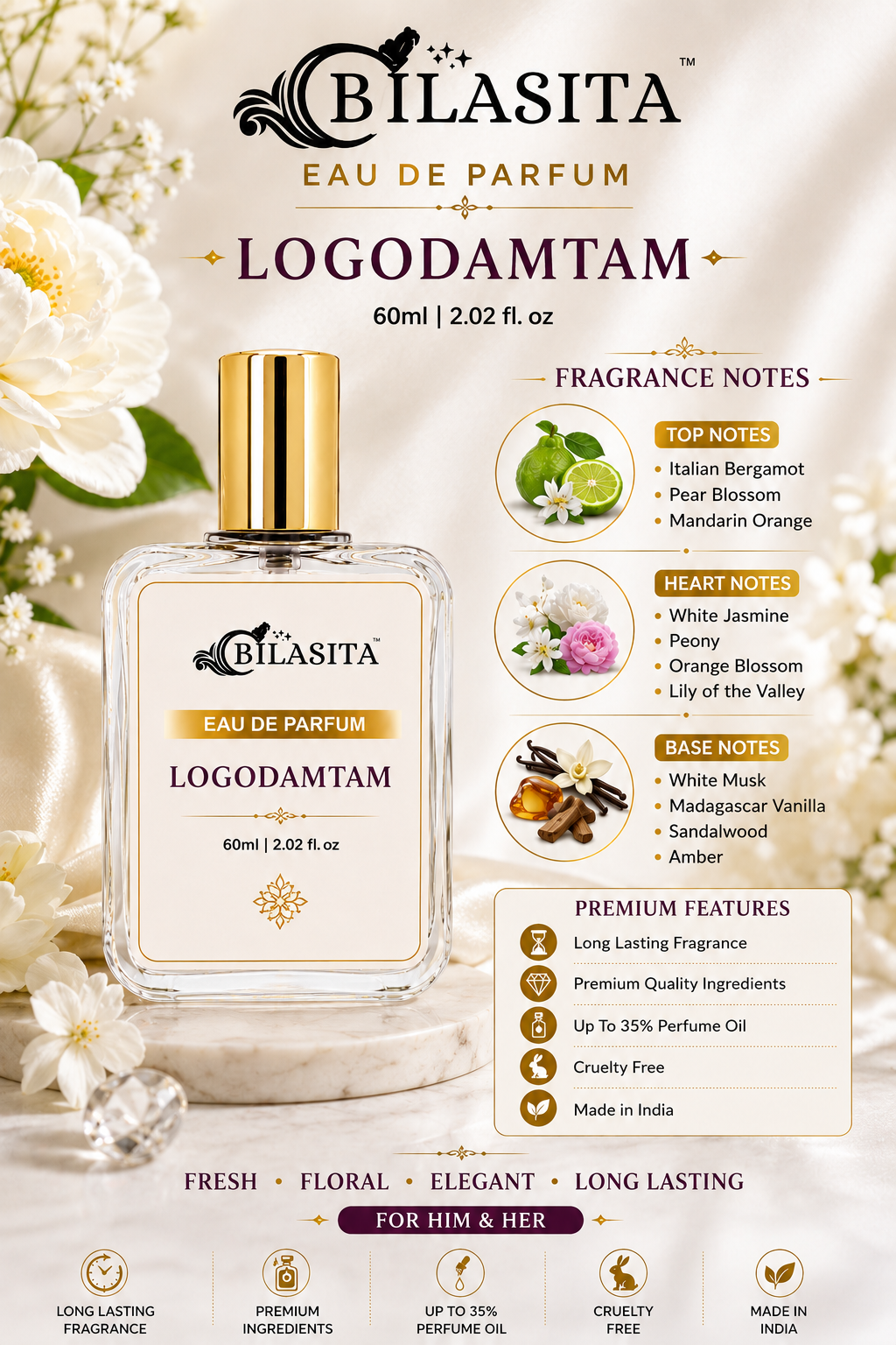 LogoDamtam Luxury Perfume with 30% French Fragrance Oil | Eau de Parfum for Men | Long Lasting Elegant Fragrance | 50ml EDP
