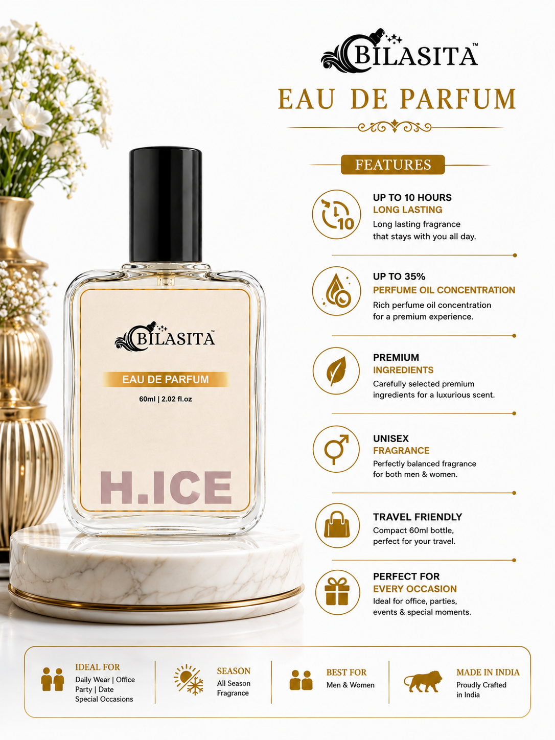 Bilasita H.ICE Luxury Perfume – Long Lasting Eau de Parfum for Men & Women