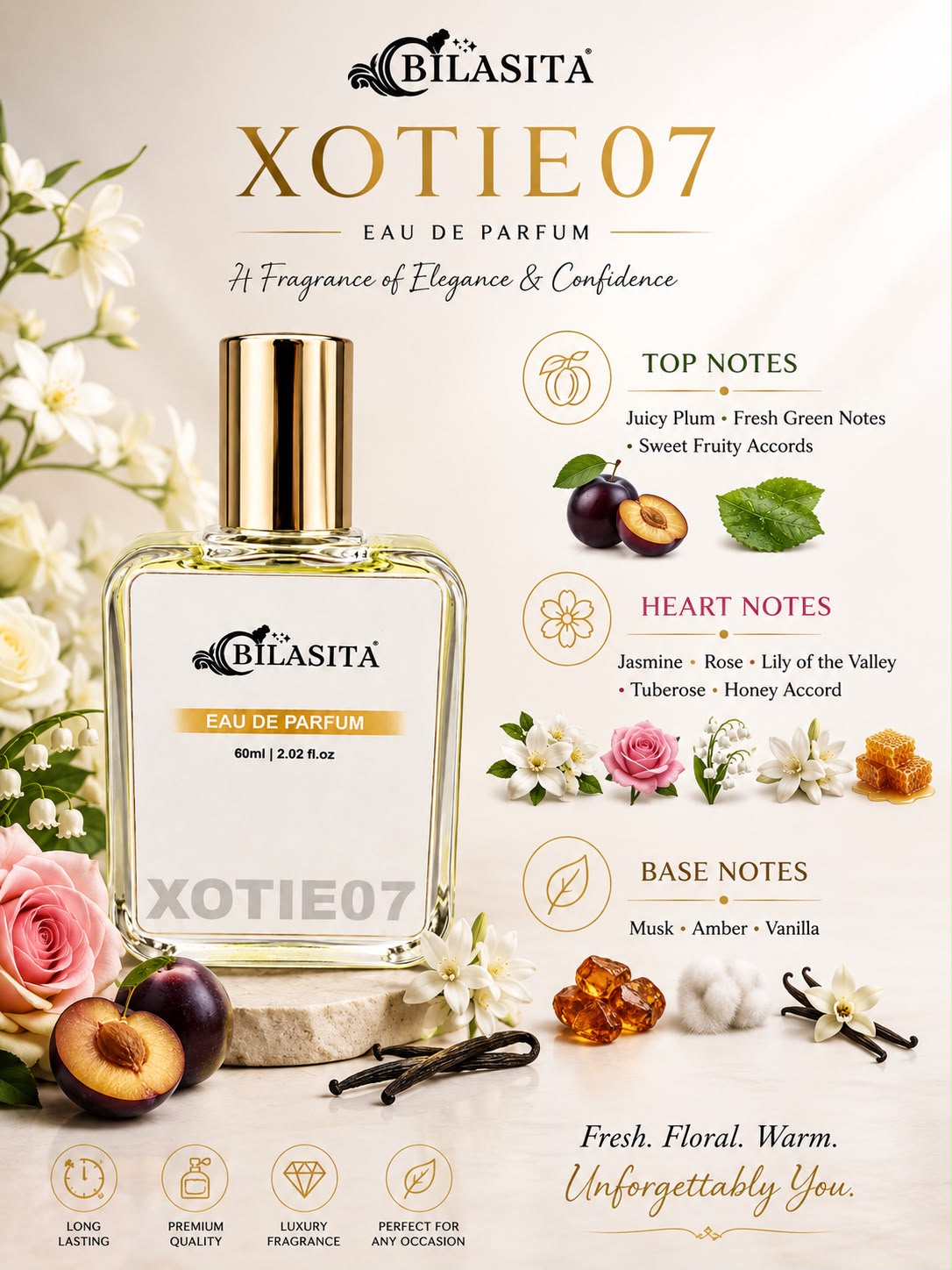 XOTIE07 Luxury Perfume with 35% French Fragrance Oil | Eau de Parfum for Men & Women | Long Lasting Elegant Fragrance | 60 ml EDP