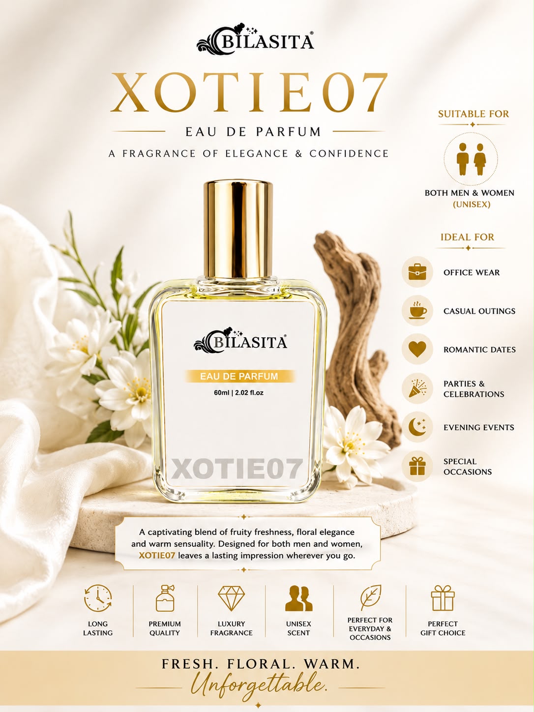XOTIE07 Luxury Perfume with 35% French Fragrance Oil | Eau de Parfum for Men & Women | Long Lasting Elegant Fragrance | 60 ml EDP