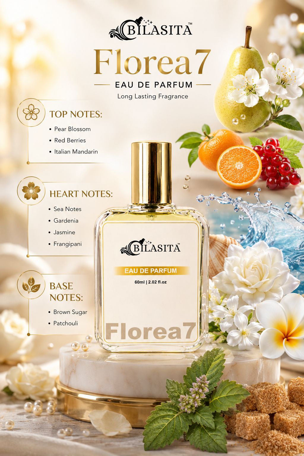 Florea7 Romantic Perfume | Floral Citrus Fresh 35% French Fragrance Oil Long Lasting Fragrance for Women,Gift for Her - 60ml EDP